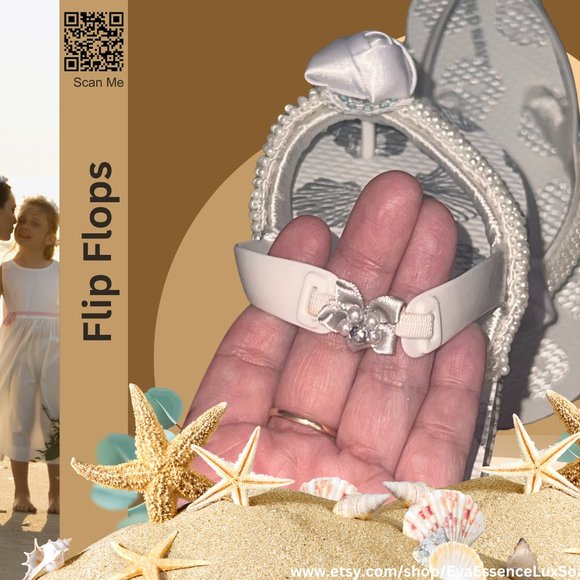 Child Flip Flops, Sliver Sea Shells, Childs Flip Flop Beach Sandal, Youth Shoes - Picture 3 of 16